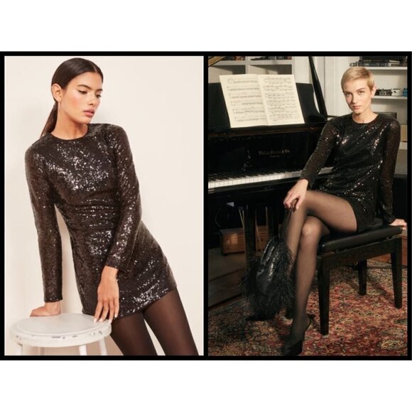 💕REFORMATION💕 Odeon Sequin Long Sleeve Dress XL - Picture 1 of 16